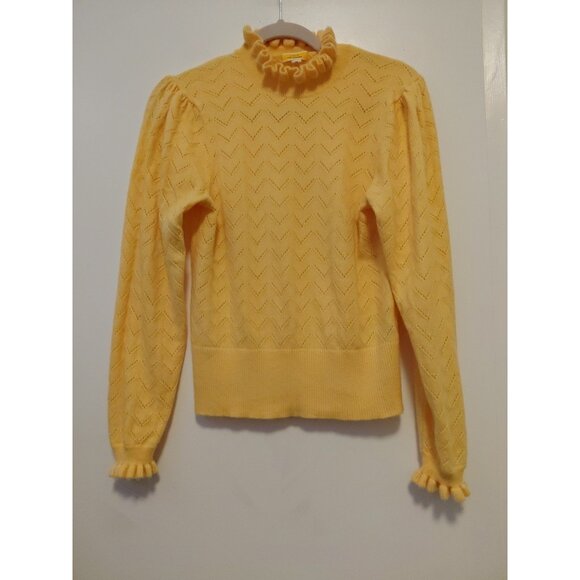 J. Crew Womens Yellow Cashmere Pointelle Mock Neck Sweater Medium - Picture 1 of 7